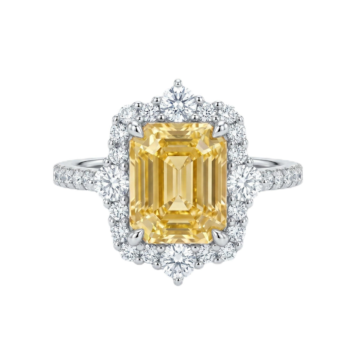 4CT Emerald Cut Halo Engagement Ring for Women, Pagoda Cut Cubic Zirconia, 925 Sterling Silver Platinum Plated Pave Promise Anniversary Ring