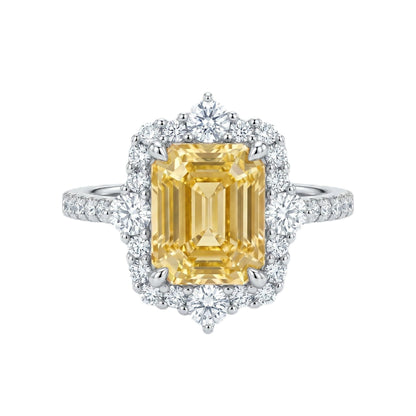 4CT Emerald Cut Halo Engagement Ring for Women, Pagoda Cut Cubic Zirconia, 925 Sterling Silver Platinum Plated Pave Promise Anniversary Ring