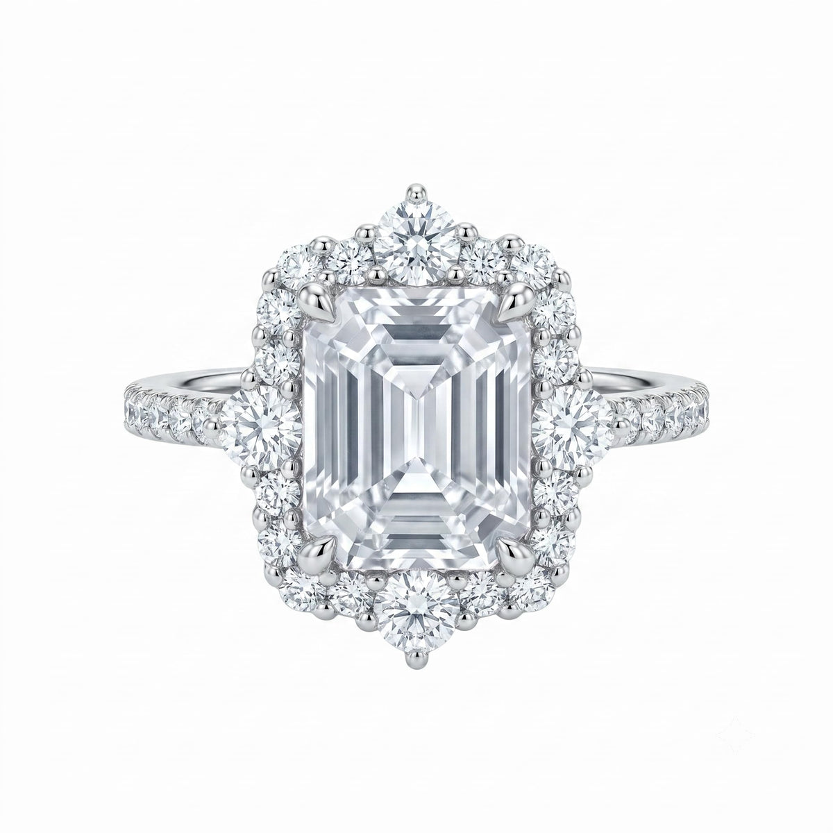4CT Emerald Cut Halo Engagement Ring for Women, Pagoda Cut Cubic Zirconia, 925 Sterling Silver Platinum Plated Pave Promise Anniversary Ring