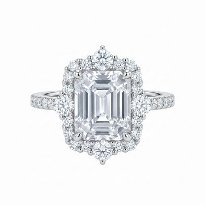 4CT Emerald Cut Halo Engagement Ring for Women, Pagoda Cut Cubic Zirconia, 925 Sterling Silver Platinum Plated Pave Promise Anniversary Ring