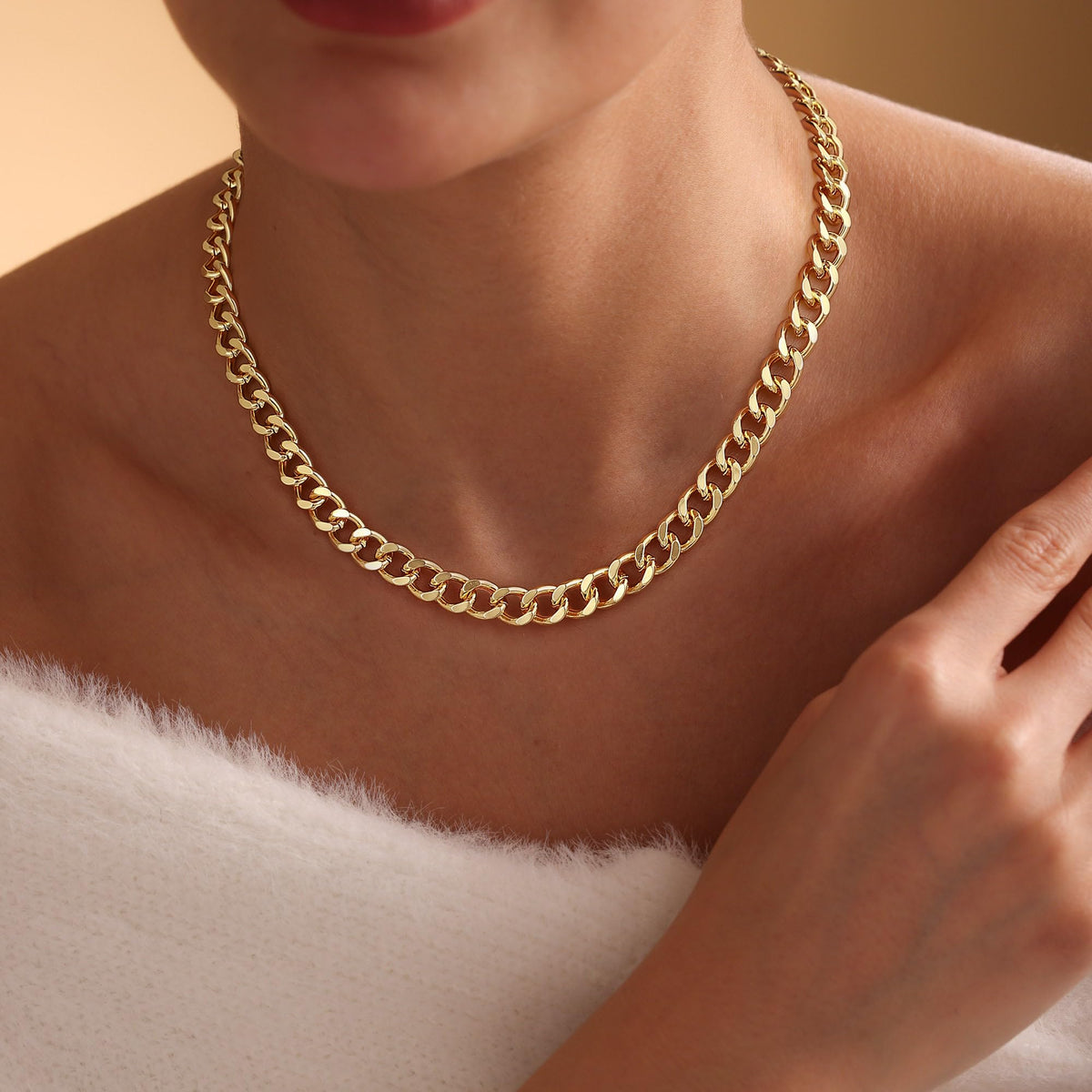Gold Necklace for Women, 14K Gold Plated Chunky Chain Necklace