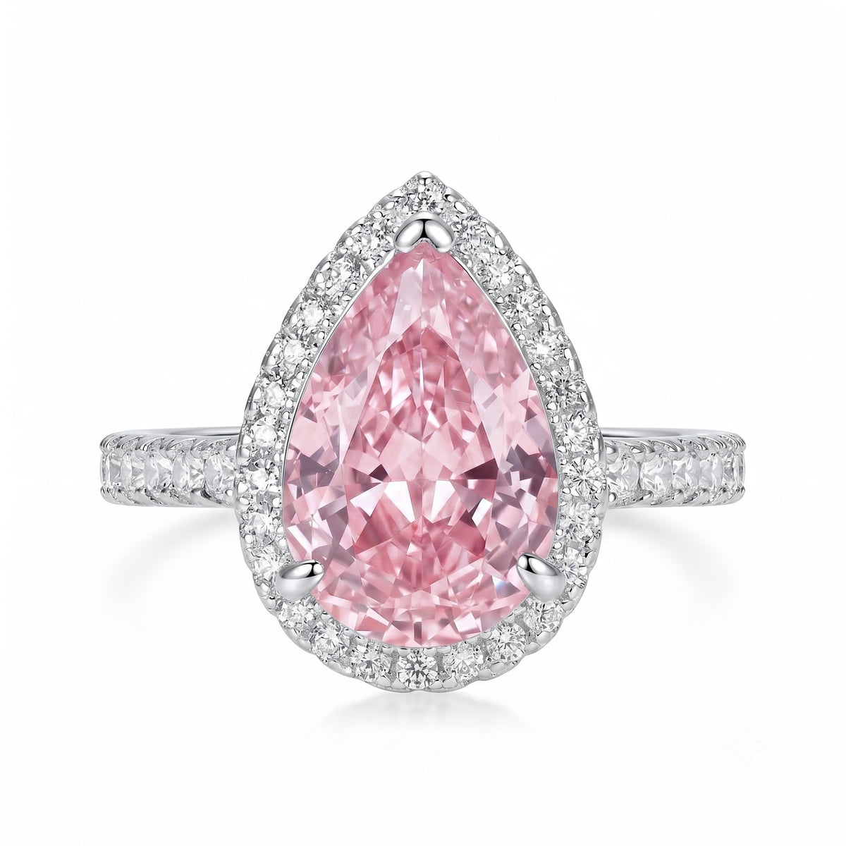 7 Carat Pear Cut Cubic Zirconia Engagement Ring for Women, Crushed Ice Halo 925 Sterling Silver Platinum Plated Teardrop Promise Ring, Statement Bridal Jewelry