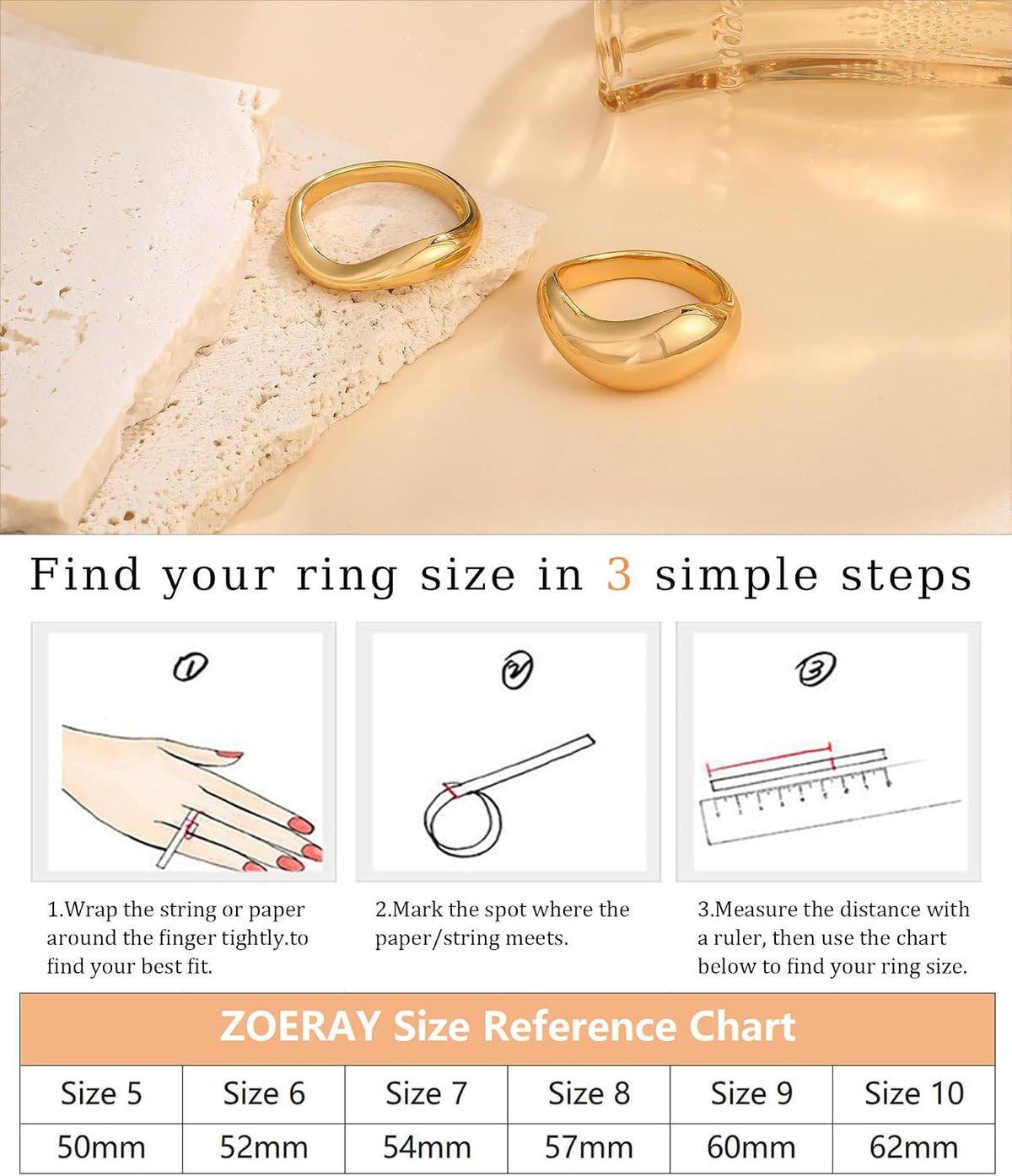 non-tarnish gold ring set close-up
