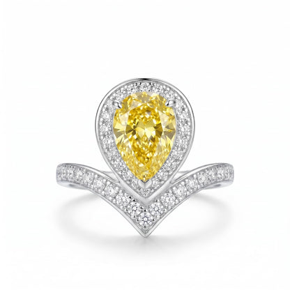 4 Carat Pear Cut Cubic Zirconia Engagement Ring for Women, Ice Cut Floral Halo, 925 Sterling Silver Platinum Plated V-Shape Promise Ring