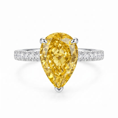 7CT Pear Cut Cubic Zirconia Engagement Ring for Women, 925 Sterling Silver Platinum Plated Pave Promise Cocktail Ring