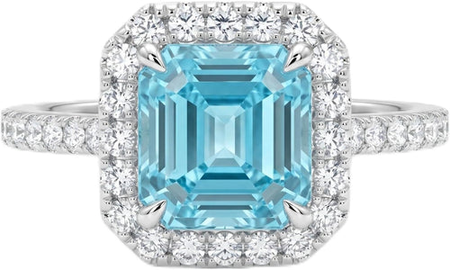 3 Carat Asscher Cut Cubic Zirconia Engagement Ring for Women, Vintage Halo 925 Sterling Silver Platinum Plated Statement Promise Ring