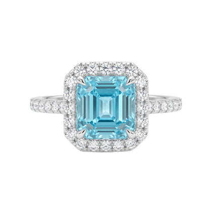 3 Carat Asscher Cut Cubic Zirconia Engagement Ring for Women, Vintage Halo 925 Sterling Silver Platinum Plated Statement Promise Ring