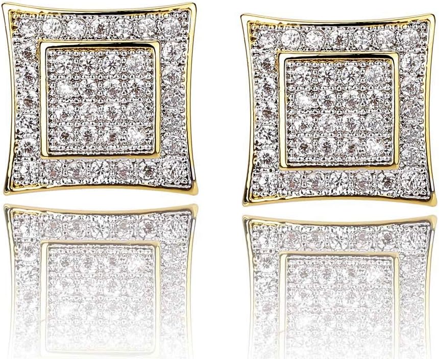 S925 square screw-back CZ stud earrings
