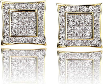 S925 square screw-back CZ stud earrings