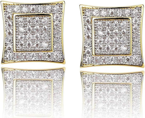 S925 square screw-back CZ stud earrings