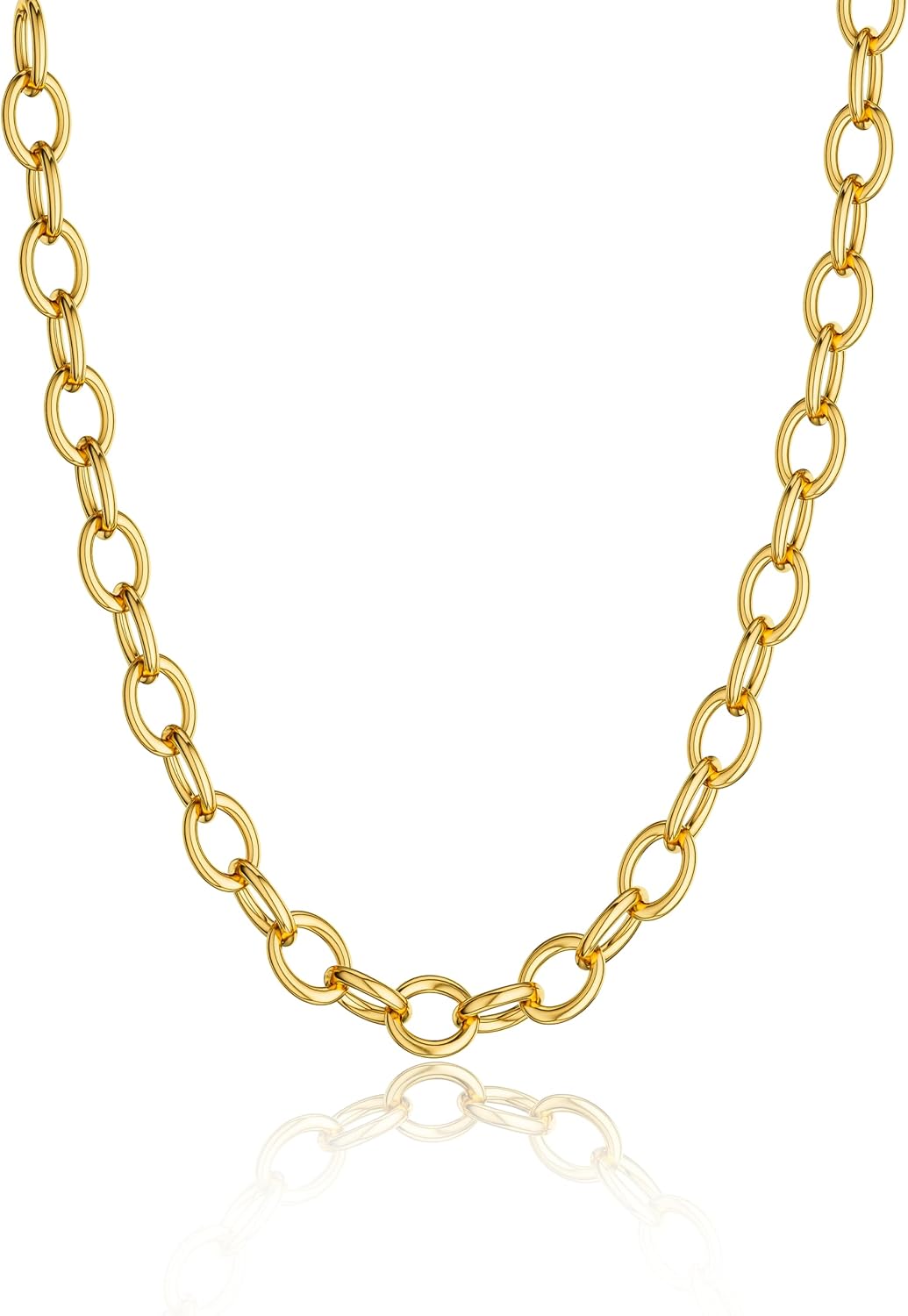 Gold Necklace for Women, 14K Gold Plated Chunky Chain Necklace