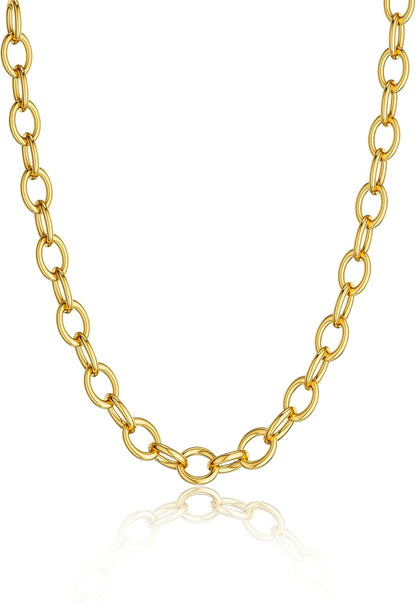 Gold Necklace for Women, 14K Gold Plated Chunky Chain Necklace