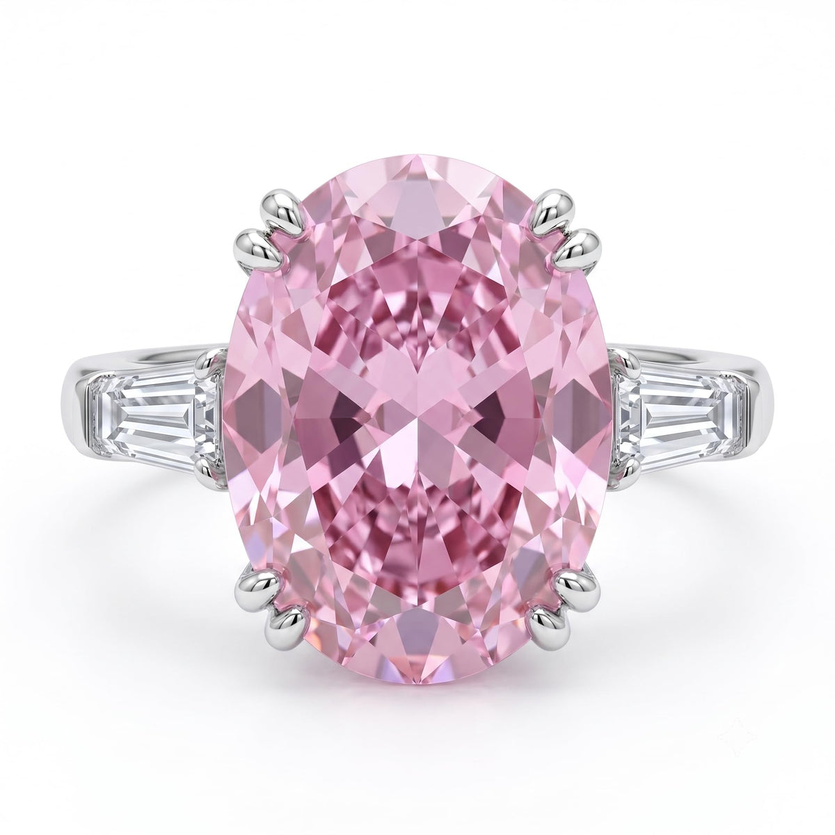 6 Carat Oval Cut Cubic Zirconia Engagement Ring for Women, 925 Sterling Silver Platinum Plated Three Stone Promise Ring with Tapered Baguette Side Stones