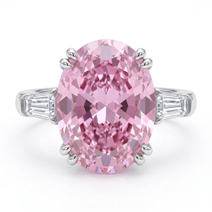 6 Carat Oval Cut Cubic Zirconia Engagement Ring for Women, 925 Sterling Silver Platinum Plated Three Stone Promise Ring with Tapered Baguette Side Stones