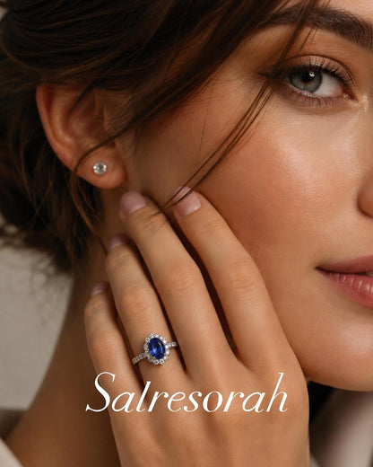 3 Carat Oval Cut Cubic Zirconia Engagement Ring for Women, Halo 925 Sterling Silver Platinum Plated Vintage-Inspired Promise Ring
