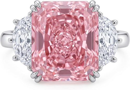 9CT Radiant Cut Crushed Ice Cubic Zirconia Three Stone Engagement Ring for Women, 925 Sterling Silver Platinum Plated Promise Anniversary Cocktail Ring