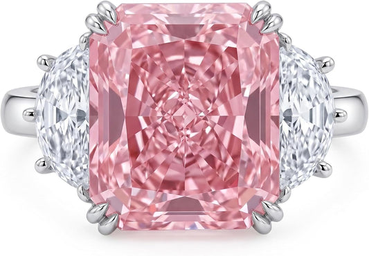 9CT Radiant Cut Crushed Ice Cubic Zirconia Three Stone Engagement Ring for Women, 925 Sterling Silver Platinum Plated Promise Anniversary Cocktail Ring