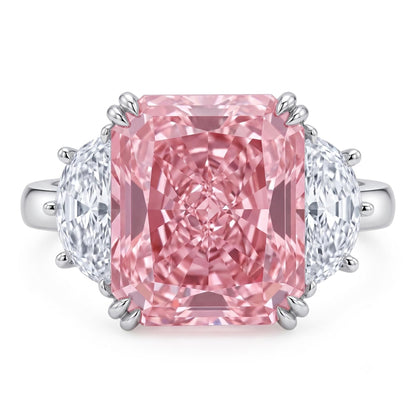 9CT Radiant Cut Crushed Ice Cubic Zirconia Three Stone Engagement Ring for Women, 925 Sterling Silver Platinum Plated Promise Anniversary Cocktail Ring