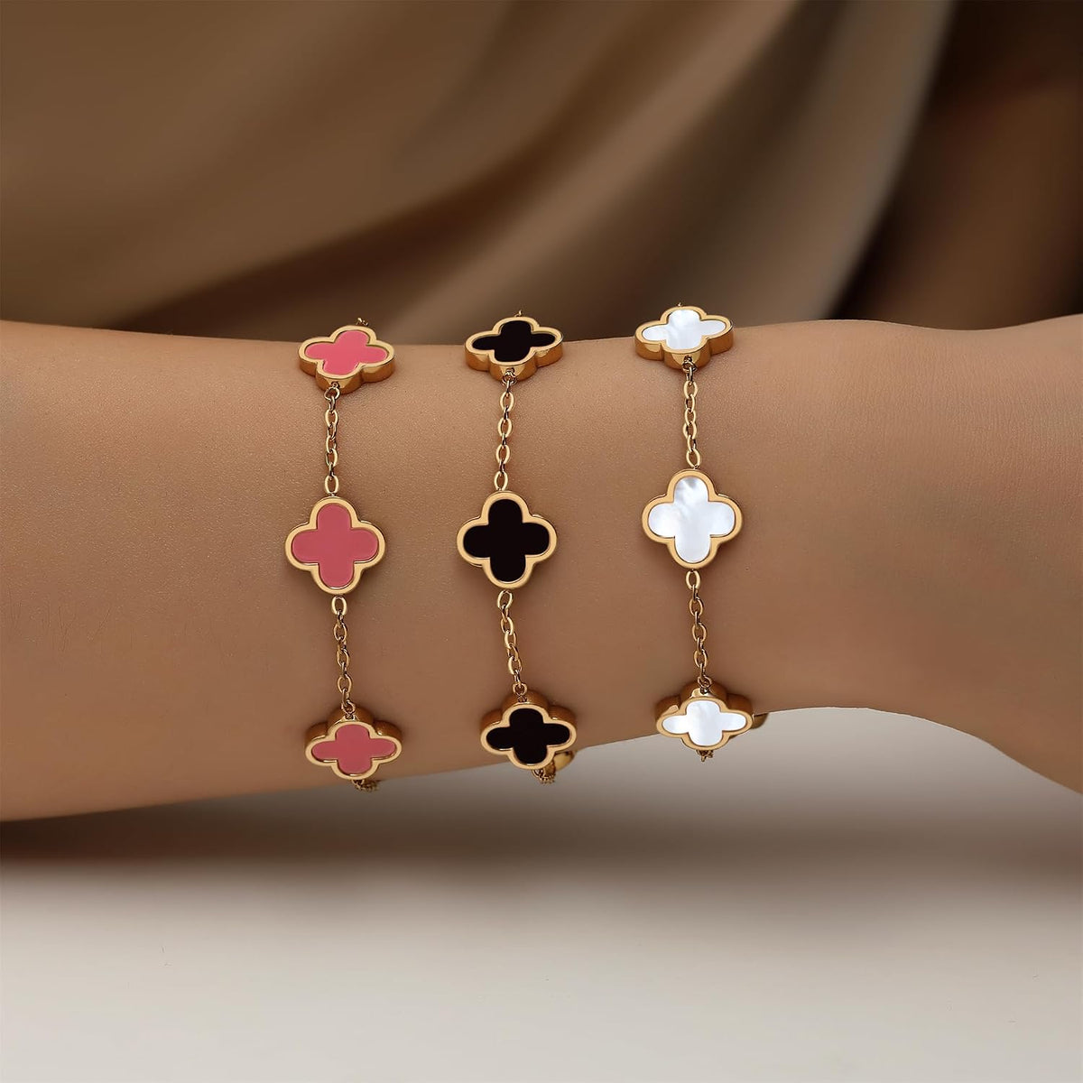 double-sided four-leaf clover bracelet set