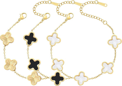 18K gold-plated clover bracelet set