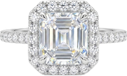 3 Carat Asscher Cut Cubic Zirconia Engagement Ring for Women, Vintage Halo 925 Sterling Silver Platinum Plated Statement Promise Ring