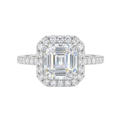 3 Carat Asscher Cut Cubic Zirconia Engagement Ring for Women, Vintage Halo 925 Sterling Silver Platinum Plated Statement Promise Ring