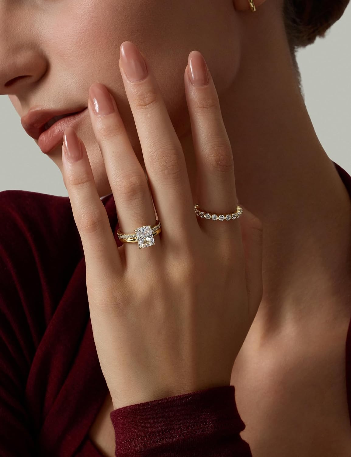 Radiant Cut Engagement Ring – Gold or Silver Tone – product view 4