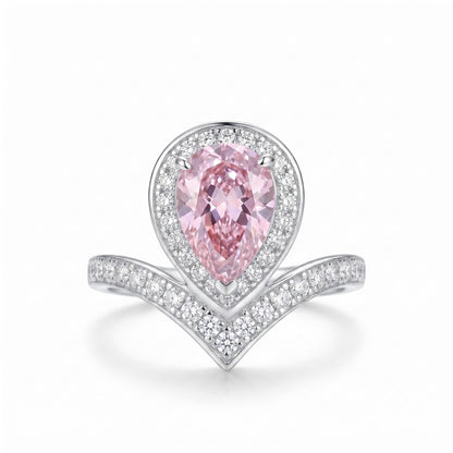 4 Carat Pear Cut Cubic Zirconia Engagement Ring for Women, Ice Cut Floral Halo, 925 Sterling Silver Platinum Plated V-Shape Promise Ring