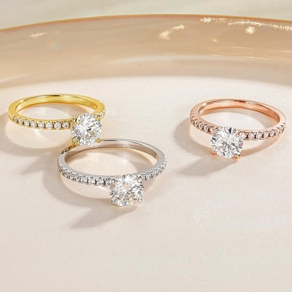 1.25CT 925 Sterling Silver Double Round Engagement Ring Sets