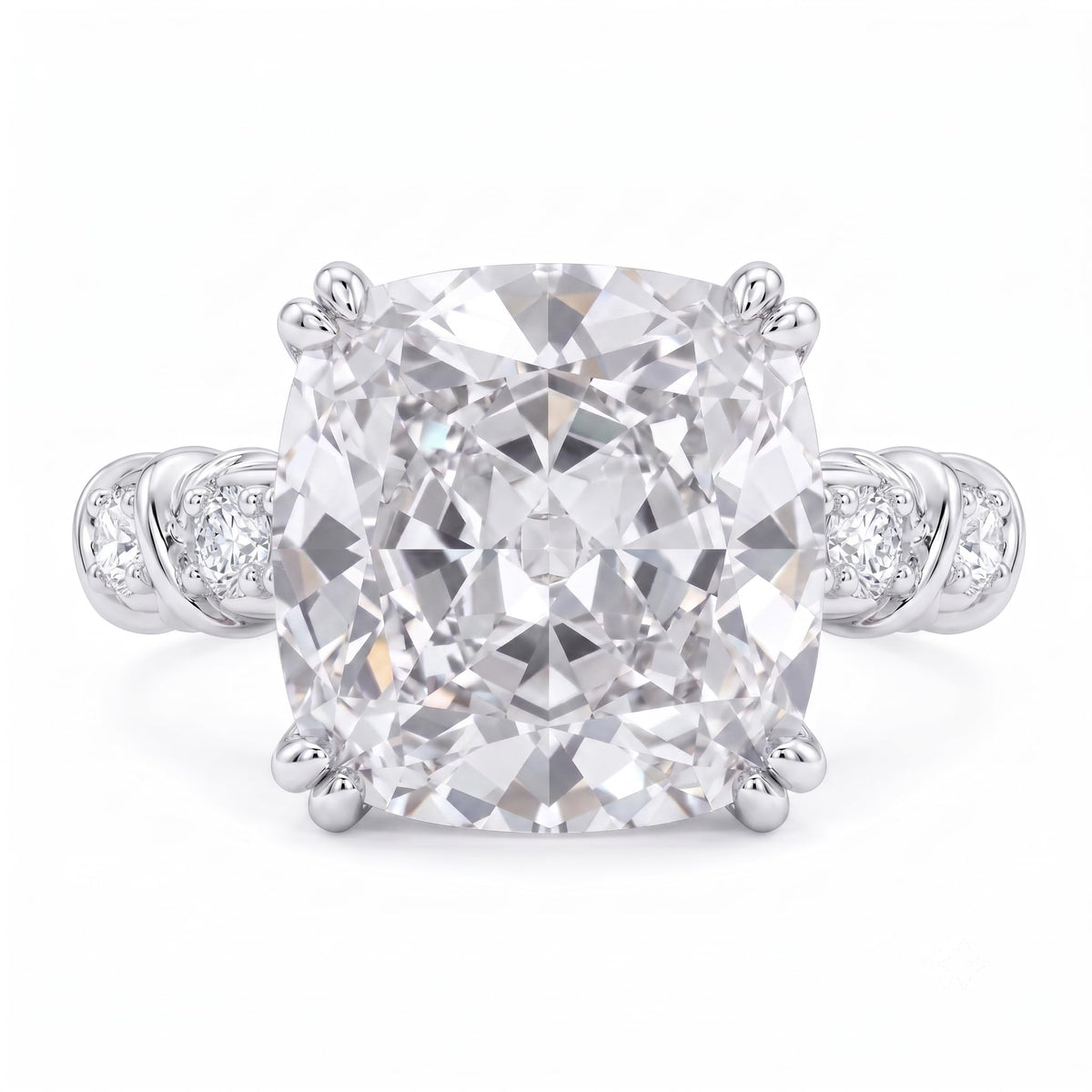 5CT Cushion Cut Cubic Zirconia Engagement Ring for Women, 925 Sterling Silver Platinum Plated Side Stone Cocktail Promise Ring