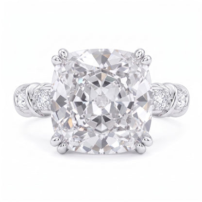 5CT Cushion Cut Cubic Zirconia Engagement Ring for Women, 925 Sterling Silver Platinum Plated Side Stone Cocktail Promise Ring