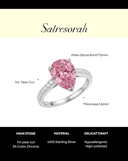 7CT Pear Cut Cubic Zirconia Engagement Ring for Women, 925 Sterling Silver Platinum Plated Pave Promise Cocktail Ring