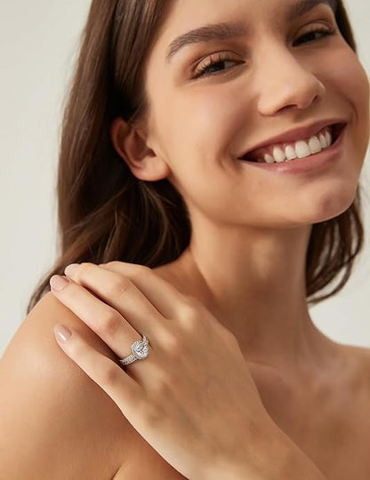 1.5CT 925 Sterling Silver Brilliant Oval Cubic Zirconia Promise Ring Set