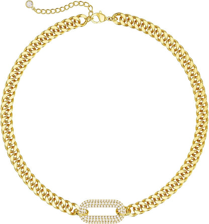 Gold Necklace for Women, 14K Gold Plated Chunky Chain Necklace