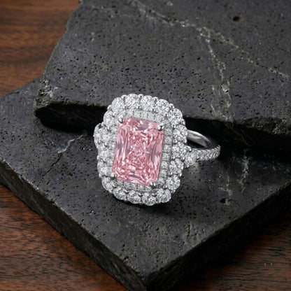 3CT Radiant Cut Double Halo Engagement Ring for Women, Cubic Zirconia 925 Sterling Silver Platinum Plated Cocktail Promise Ring
