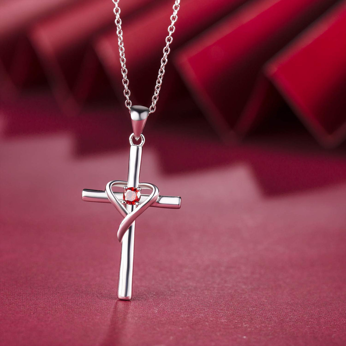 birth-month-inspired CZ cross necklace – product image 22