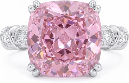 5CT Cushion Cut Cubic Zirconia Engagement Ring for Women, 925 Sterling Silver Platinum Plated Side Stone Cocktail Promise Ring