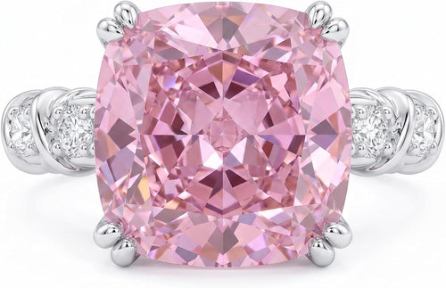 5CT Cushion Cut Cubic Zirconia Engagement Ring for Women, 925 Sterling Silver Platinum Plated Side Stone Cocktail Promise Ring