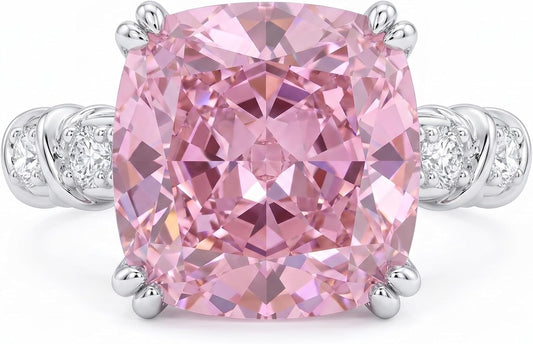 5CT Cushion Cut Cubic Zirconia Engagement Ring for Women, 925 Sterling Silver Platinum Plated Side Stone Cocktail Promise Ring