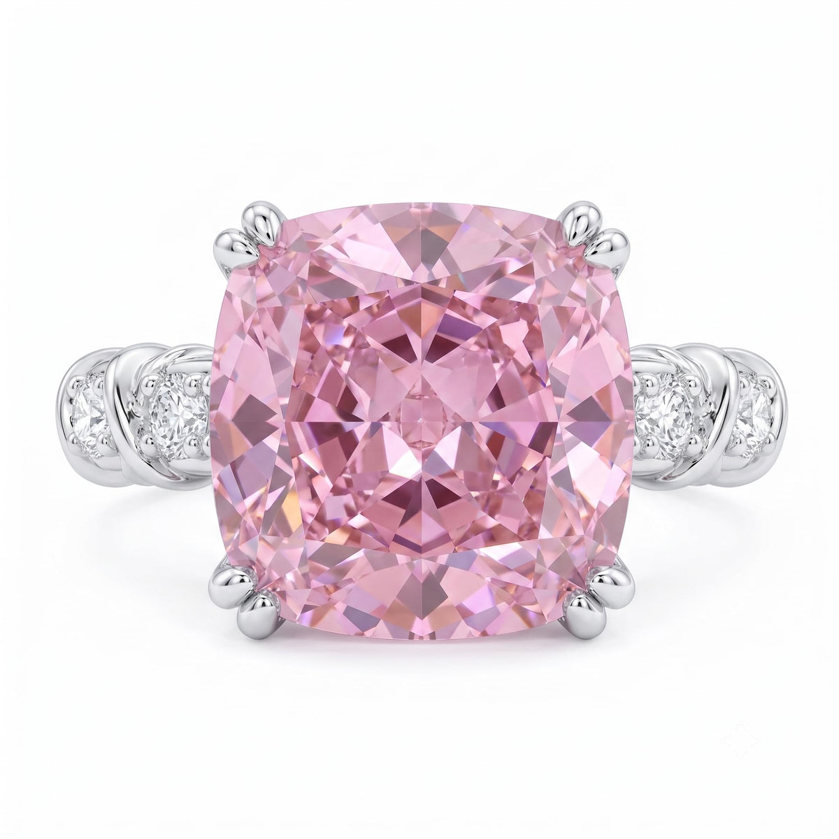 5CT Cushion Cut Cubic Zirconia Engagement Ring for Women, 925 Sterling Silver Platinum Plated Side Stone Cocktail Promise Ring
