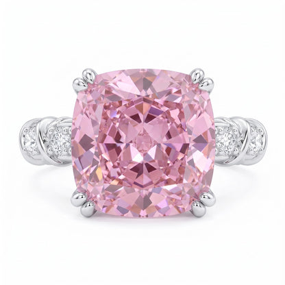 5CT Cushion Cut Cubic Zirconia Engagement Ring for Women, 925 Sterling Silver Platinum Plated Side Stone Cocktail Promise Ring