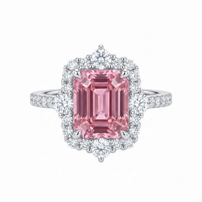 4CT Emerald Cut Halo Engagement Ring for Women, Pagoda Cut Cubic Zirconia, 925 Sterling Silver Platinum Plated Pave Promise Anniversary Ring