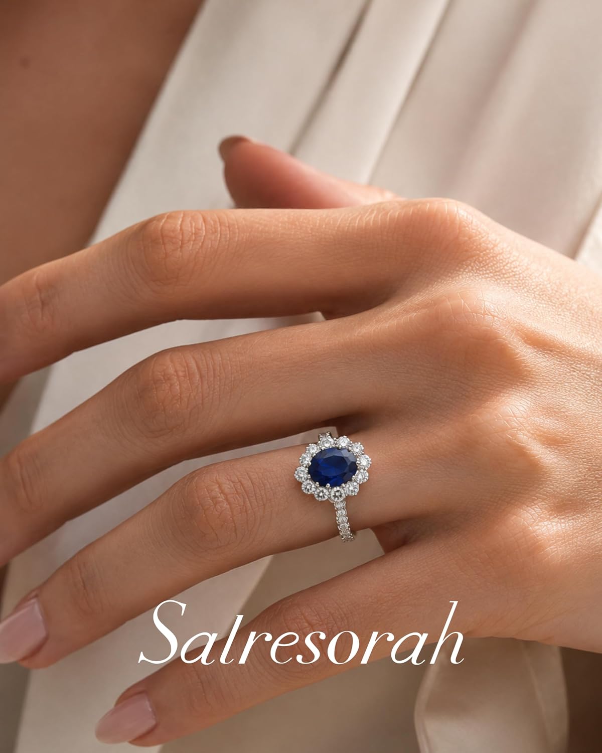 3 Carat Oval Cut Cubic Zirconia Engagement Ring for Women, Halo 925 Sterling Silver Platinum Plated Vintage-Inspired Promise Ring