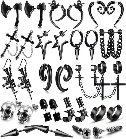 16-pair stainless steel punk dangle earring set