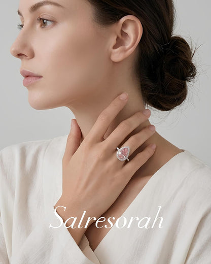 7 Carat Pear Cut Cubic Zirconia Engagement Ring for Women, Crushed Ice Halo 925 Sterling Silver Platinum Plated Teardrop Promise Ring, Statement Bridal Jewelry