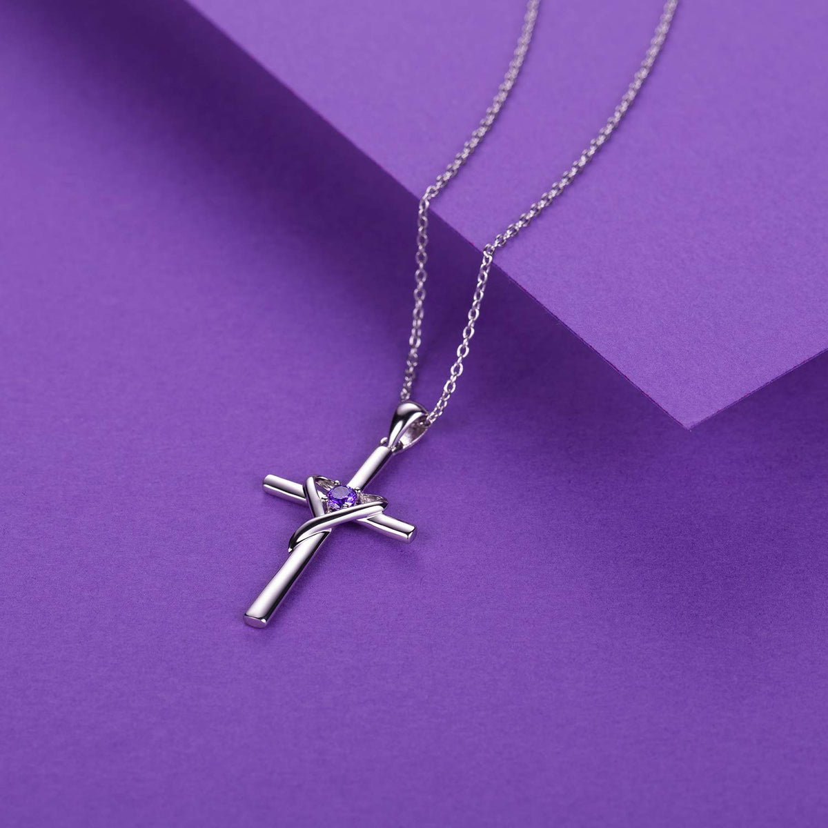 S925 cross birthstone necklace with 5A CZ – product image 25
