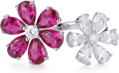 Floral Open Ring for Women, 925 Sterling Silver Pear Shape Cubic Zirconia Statement Ring, Platinum Plated Cocktail Jewelry