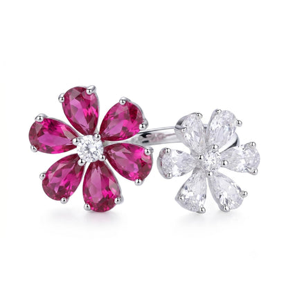 Floral Open Ring for Women, 925 Sterling Silver Pear Shape Cubic Zirconia Statement Ring, Platinum Plated Cocktail Jewelry