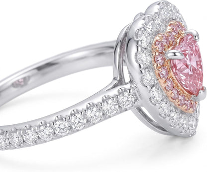 Heart Halo Cubic Zirconia Engagement Ring for Women, 925 Sterling Silver Platinum Plated Promise Ring, Ice Flower Statement Ring