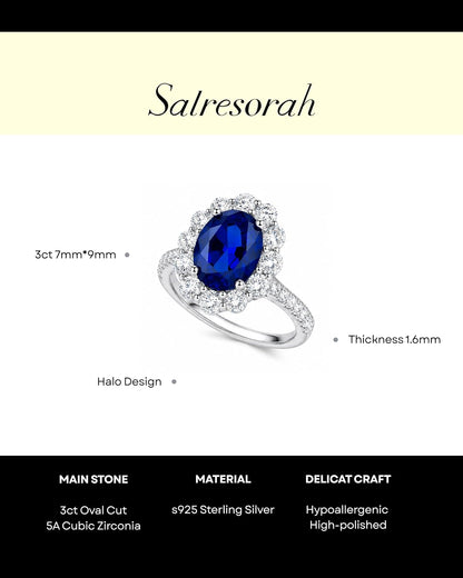 3 Carat Oval Cut Cubic Zirconia Engagement Ring for Women, Halo 925 Sterling Silver Platinum Plated Vintage-Inspired Promise Ring